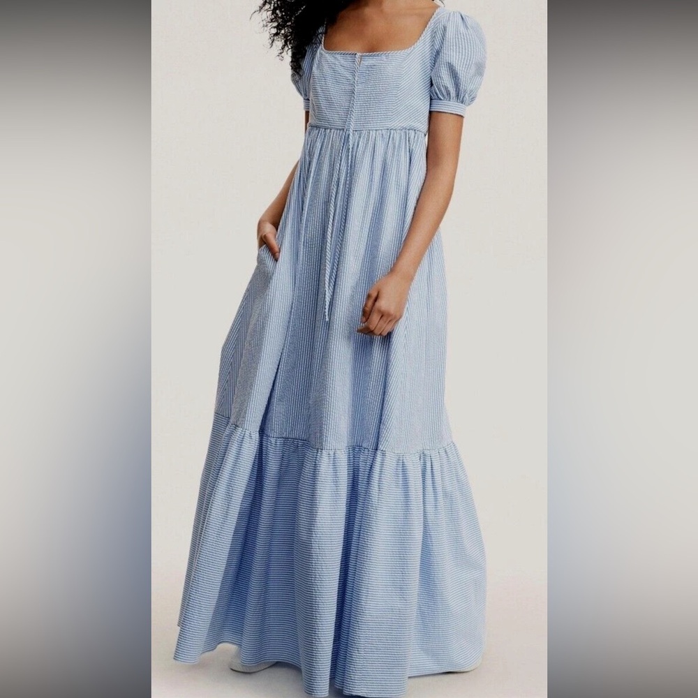 Brooks Brothers seersucker blue and white maxi dress